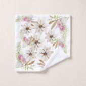 ボーホー ピンク 緑 白 ブラウン 花柄 エレガント トレンディ バスタオルセット (ウォッシュタオル)