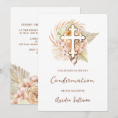 ボーホー ピーチ ブーケ 確認 招待状 (正面/裏面)