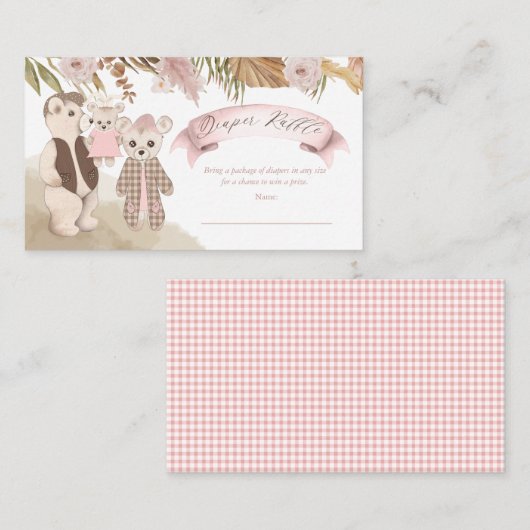 ボーホー ファミリー ガール 赤ちゃんのシャワー おむつくじ エンクロージャーカード (正面/裏面)