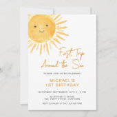 ボーホー ファースト トリップ アラウンド ザ サン 男の子の1歳の誕生日 招待状 (正面)