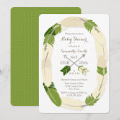ボーホー フェザー & アロー 緑のベビーシャワー招待状 招待状 (正面/裏面)