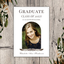 ボーホー フェザー フレーム 卒業発表 | ホワイト 招待状