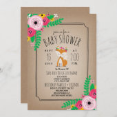 ボーホー フォックス カードストック風ストライプ ベビーシャワー 招待状 (正面/裏面)