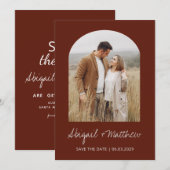 ボーホー フォト アーチ セーブ ザ デート テラコッタ 招待状 (正面/裏面)