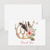 ボーホー フラワーとアントラー お礼カード 招待状 (正面/裏面)