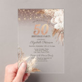 ボーホー フラワーとストリング ライトが輝く50歳の誕生日 アクリル招待状 (インサイチュ (ポータブル))