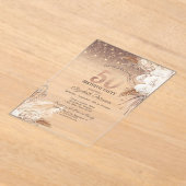 ボーホー フラワーとストリング ライトが輝く50歳の誕生日 アクリル招待状 (レイダウン)