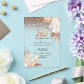 ボーホー フラワーとストリング ライトが輝く50歳の誕生日 アクリル招待状 (インサイチュ (ウェディング))
