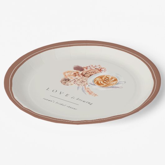 ボーホー フラワーのコーヒー「Love is Brewing」 ブライダルシャワー ペーパープレート (アングル)