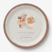 ボーホー フラワーのコーヒー「Love is Brewing」 ブライダルシャワー ペーパープレート (正面)