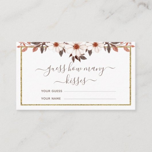 ボーホー フラワーのゴールドフレーム キスはいくつ？ ブライダルゲーム エンクロージャーカード (正面)