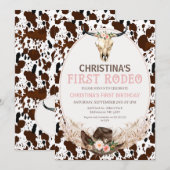 ボーホー フラワーの女の子のファースト ロデオ 1歳の誕生日 招待状 (正面/裏面)