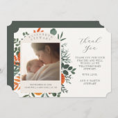 ボーホー フラワーの感謝ベイビー 誕生のお知らせ 招待状 (正面/裏面)