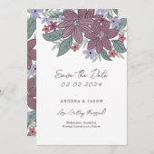 ボーホー フラワーの手描き花の結婚式お知らせカード セーブザデート (正面/裏面)