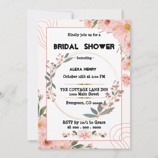 ボーホー フラワーの水彩画,ガール ベイビー 招待状 (正面)