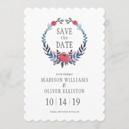 ボーホー フラワーの水彩 赤いバラ | Save the Date セーブザデート