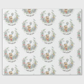 ボーホー フラワーの誕生日クマ ラッピングペーパー (フラット)