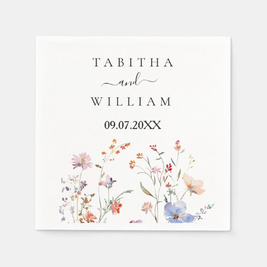 ボーホー フラワーの野生の花の結婚式 スタンダードカクテルナプキン (正面)