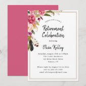 ボーホー フラワーズ アンド フェザーズ ラスティック リタイアメント パーティー 招待状 (正面/裏面)