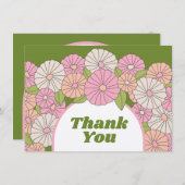 ボーホー フラワーズ - ピンク、グリーン、コーラル サンキューカード (正面/裏面)