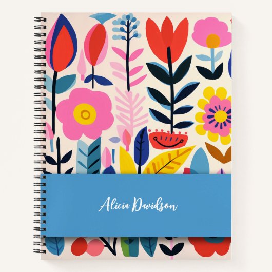 ボーホー フラワーズ フォーク スタイル マルチカラー | あなたの名前 ノートブック (正面)