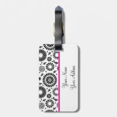 ボーホー フラワーズ ブラックアンドホワイト ベクトル フラワーパターン ラゲッジタグ (裏面縦)