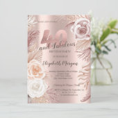 ボーホー フラワーズ ローズゴールド 40歳の誕生日パーティー 招待状 (スタンド正面)