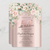 ボーホー フラワーズ ローズ ローズゴールド 50歳の誕生日 招待状 (正面/裏面)