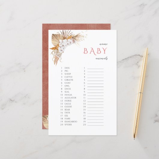 ボーホー フラワーネーム ベイビーアニマル ベイビーシャワーゲーム (正面/裏面インサイチュ)