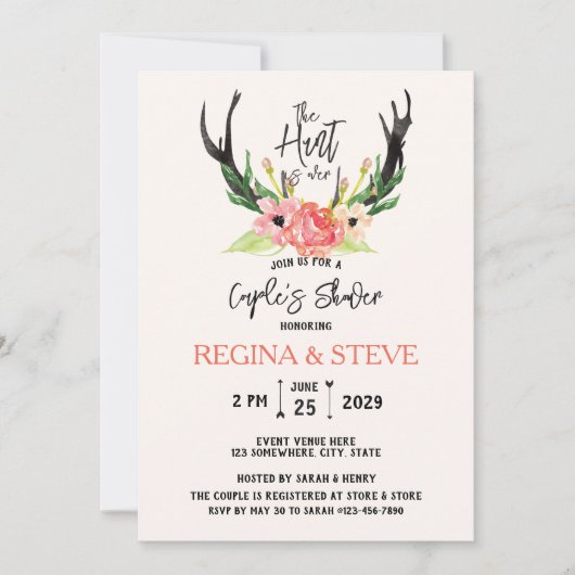 ©ボーホー フラワーハントは オーバー カップルのシャワー 招待状 (正面)