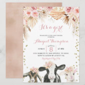 ボーホー フラワーファーム ガール ベビーシャワー 招待状 (正面/裏面)