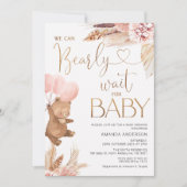 ボーホー フラワーベア 赤ちゃんを待つベイビーシャワー 招待状 (正面)