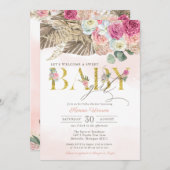 ボーホー フラワーベイビー パンパス&パーム ガール ベイビーシャワー招待状 招待状 (正面/裏面)