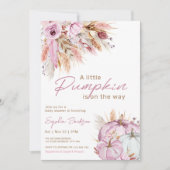 ボーホー フラワーリトル ピンク パンプキン ベイビー シャワー 招待状 (正面)