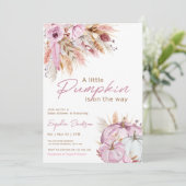 ボーホー フラワーリトル ピンク パンプキン ベイビー シャワー 招待状 (スタンド正面)