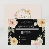 ボーホー フラワール イエロー ピンク ローズ ブラック RSVP 返信 (正面/裏面)