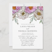 ボーホー フラワール ピンク & オフホワイト ウォーターカラー ウェディング 招待状 (正面)