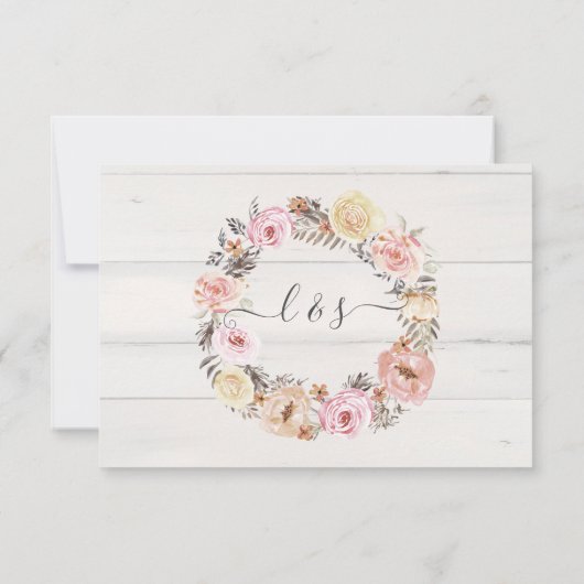ボーホー フラワール ピンク ローズ ラスティック ウッド RSVP 返信 (裏面)