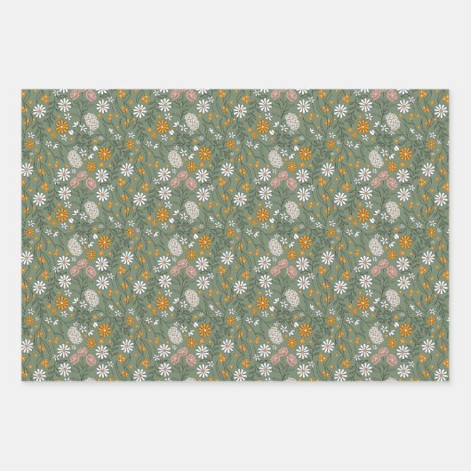 ボーホー フラワー アーストーン ボタニカル ブライダルシャワー ラッピングペーパーシート (正面2)