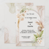 ボーホー フラワー アーチ ウェディング 招待状 (正面/裏面)
