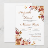 ボーホー フラワー ウェディング 招待状（スペイン語） 招待状 (正面/裏面)
