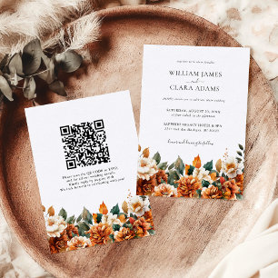 ボーホー フラワー ウォーターカラー テラコッタ QR コード ウェディング 招待状
