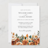 ボーホー フラワー ウォーターカラー テラコッタ QR コード ウェディング 招待状 (正面)