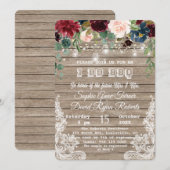 ボーホー フラワー ウッド メイソンジャー ライト 私も BBQ 招待状 (正面/裏面)