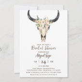 ボーホー フラワー カウ スカル ブラウン ホワイト ブライダル シャワー 招待状 (正面)