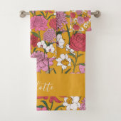 ボーホー フラワー ガーデン イエロー パーソナライズド ネーム バスタオルセット (インサイチュ)