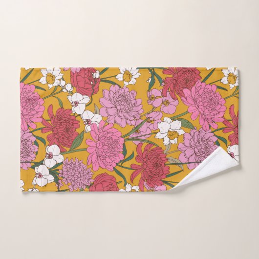 ボーホー フラワー ガーデン イエロー パーソナライズド ネーム バスタオルセット (ハンドタオル)
