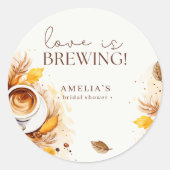 ボーホー フラワー コーヒー ラブ イズ ブリューリング ブライズ シャワー ラウンドシール (正面)