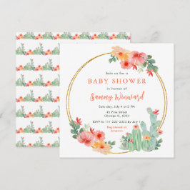 ボーホー フラワー サボテン ベイビー シャワー 招待状