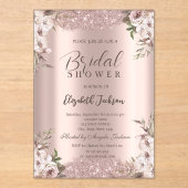 ボーホー フラワー シャイニー フレーム ローズゴールド ブライダル シャワー アクリル招待状 (正面)